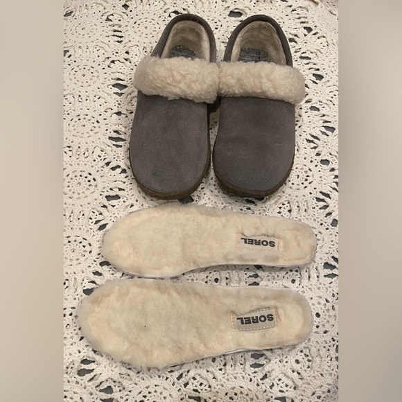 Sorel Nakiska Slide Winter Shearling Slippers gray size 5 - Picture 6 of 8